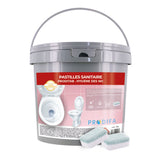 Pastilles WC effervescentes anti-calcaire parfum citron en seau de 100 unités.